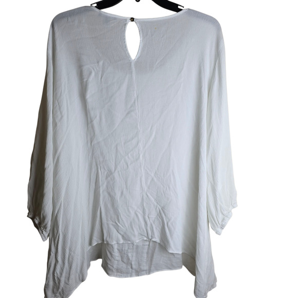 Women’s Large White Boho Lace Crinkle Peasant Tunic Keyhole 3/4 Sleeve Shirt - Picture 3 of 9
